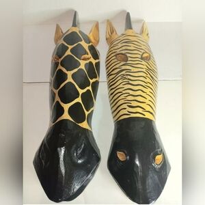 Handcrafted Giraffe and Zebra Wall Masks 10"
